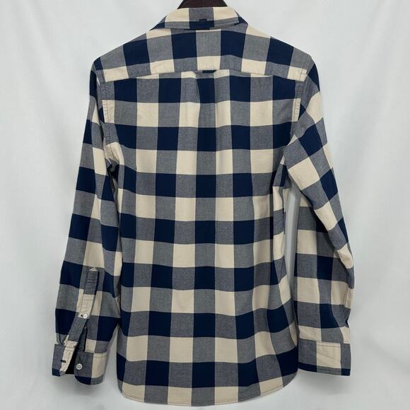 J. Crew Button Up Oxford Shirt Mens Small Slim Fit Blue Tan Buffalo Plaid Rustic - Picture 2 of 5